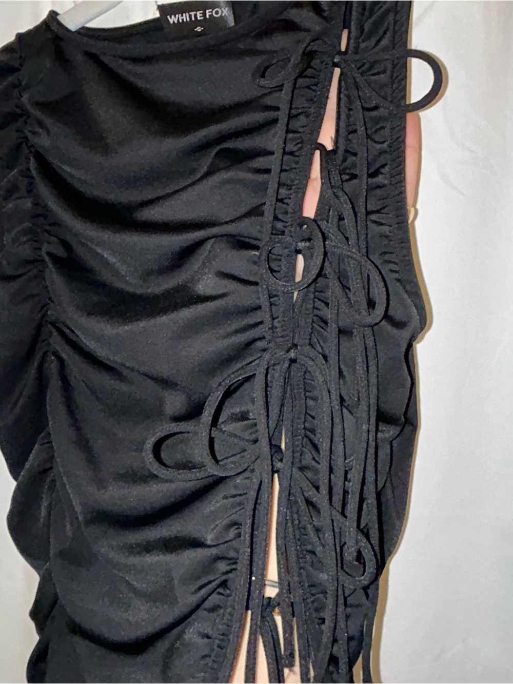 White Fox Black Ruched Tie-Detail Top - Picture 2 of 6